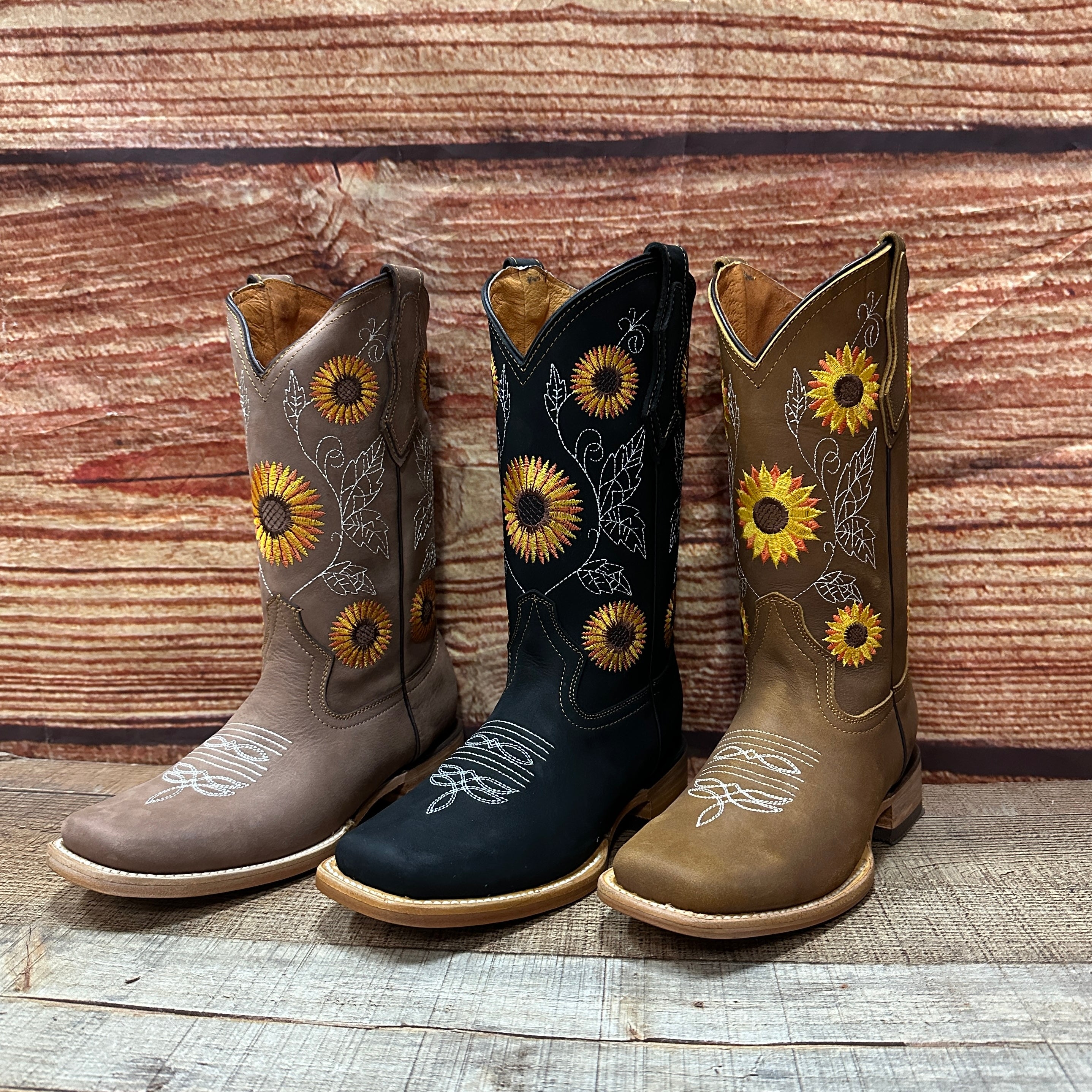 GIRLS TODDLER outlet YOUTH western square toe leather sunflower embroidered cowboy boots