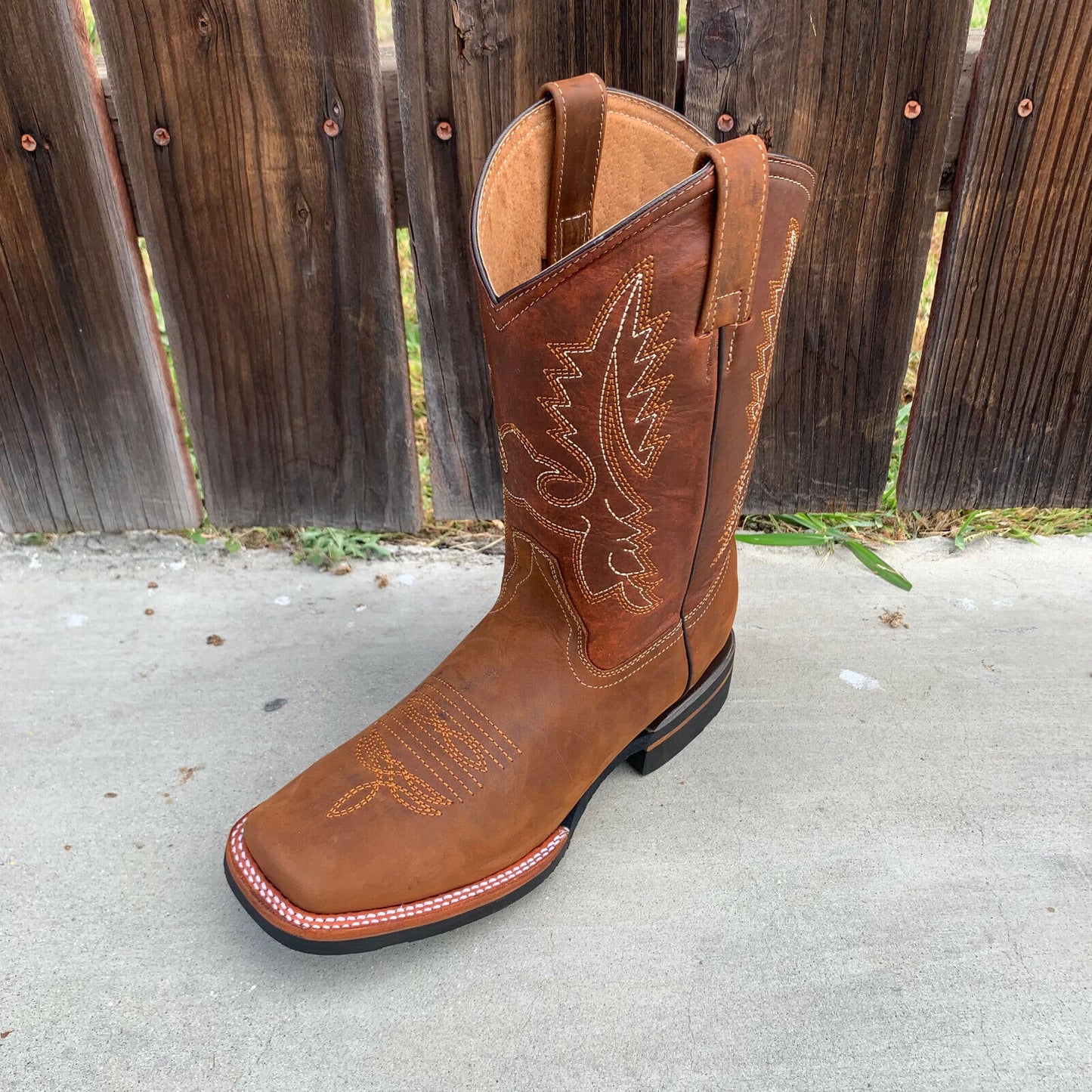 Men's Western Rodeo Cowboy Genuine Leather Boots Square Toe Est.387