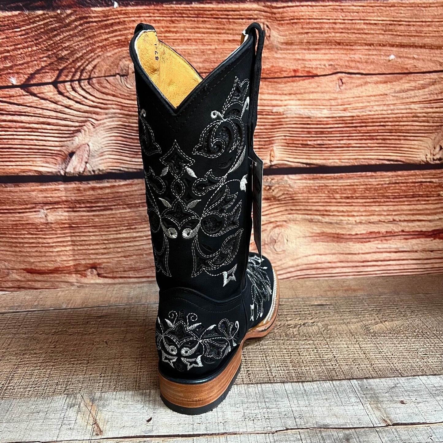 Botas de mujer de cuero cincelado con incrustaciones de purpurina y punta cuadrada de rodeo occidental Est.258/930 Dama Glitter