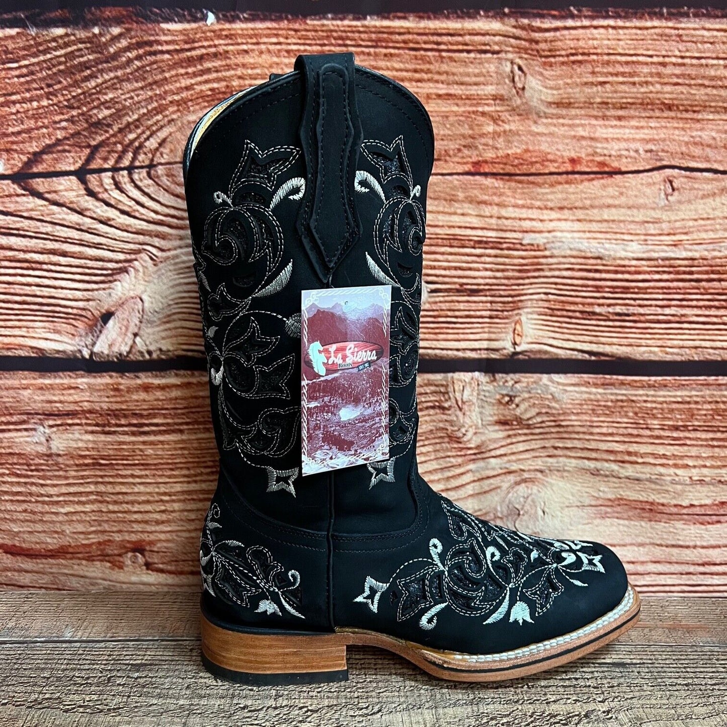 Botas de mujer de cuero cincelado con incrustaciones de purpurina y punta cuadrada de rodeo occidental Est.258/930 Dama Glitter