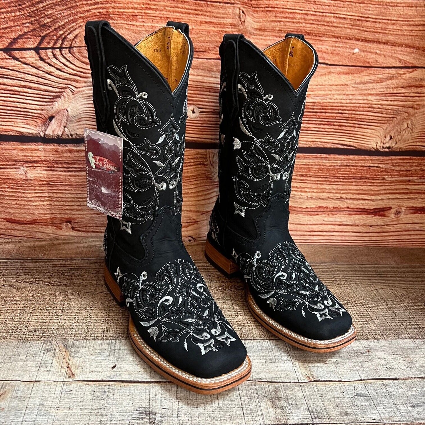 Botas de mujer de cuero cincelado con incrustaciones de purpurina y punta cuadrada de rodeo occidental Est.258/930 Dama Glitter