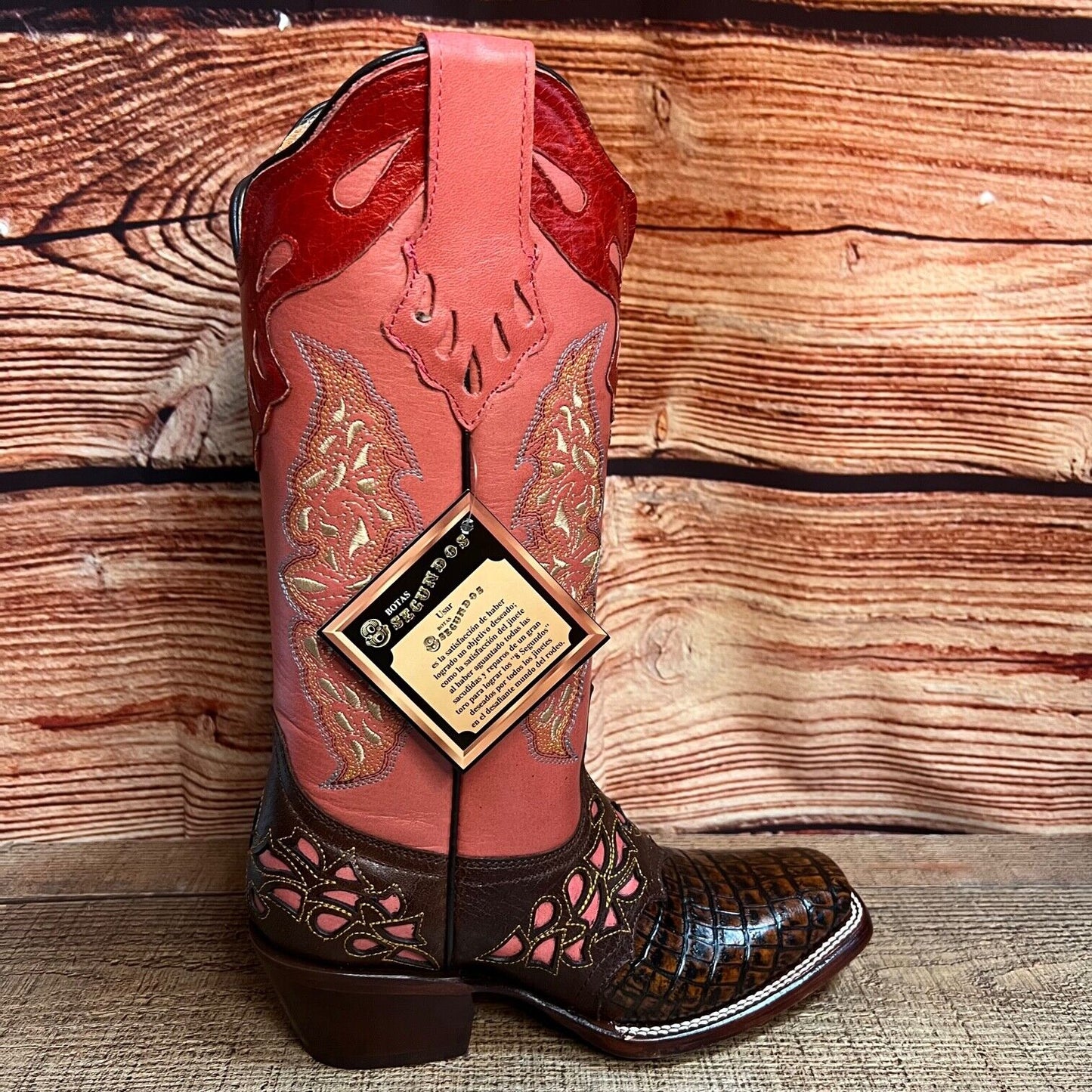 Women's Rodeo Cowgirl Boots Genuine Leather Snipped Toe Boots Est.323 Salmon