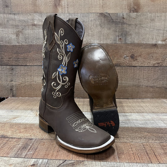 Women's Genuine Leather Cowgirl Boots Blue Flowers Est.115 Krazy Arena