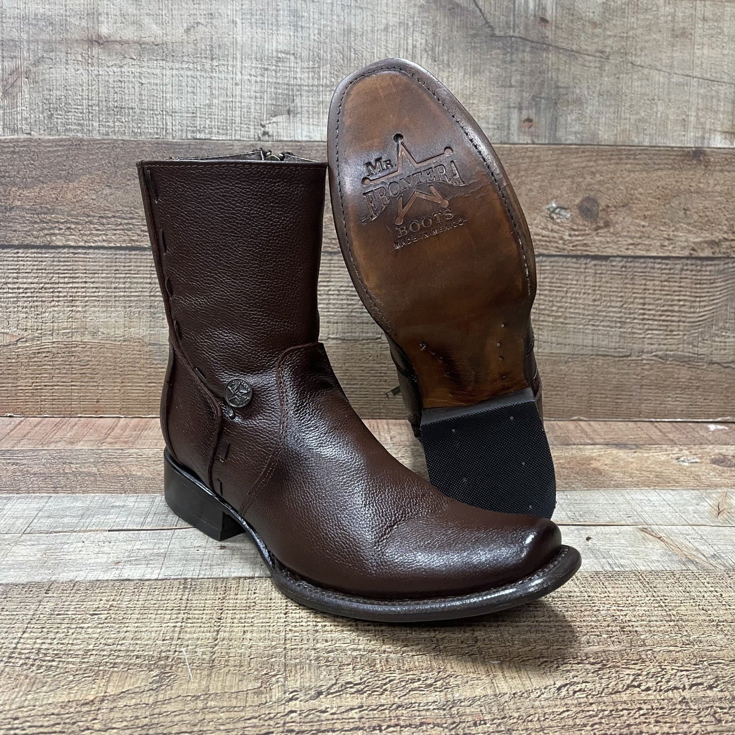 Men's Western Cowboy Side Zipper Genuine Leather American Deer Half Boot Est. Dubai Corto Venado Americano