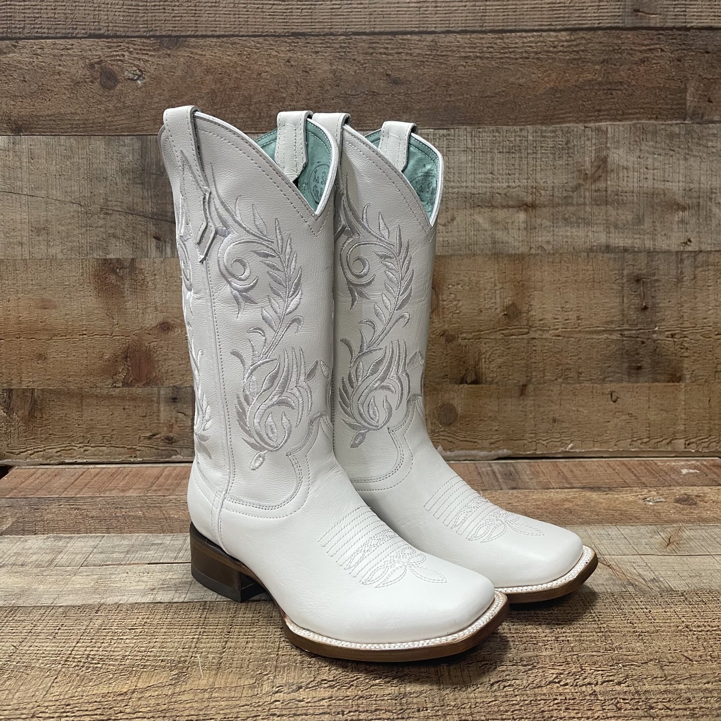 Women's Genuine Leather Square Toe Cowgirl White Boots Est.112 Dama Bota Blanca Ringle