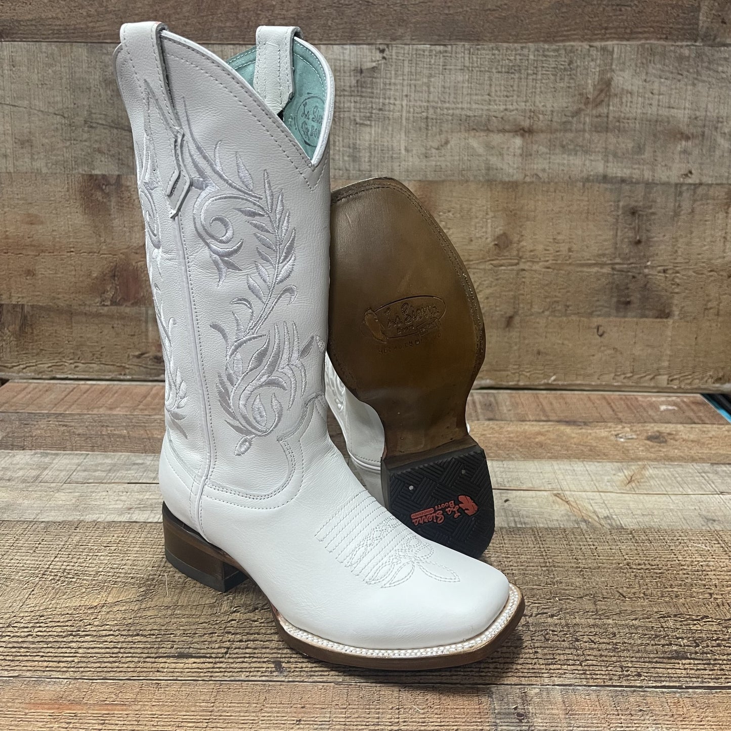 Women's Genuine Leather Square Toe Cowgirl White Boots Est.112 Dama Bota Blanca Ringle