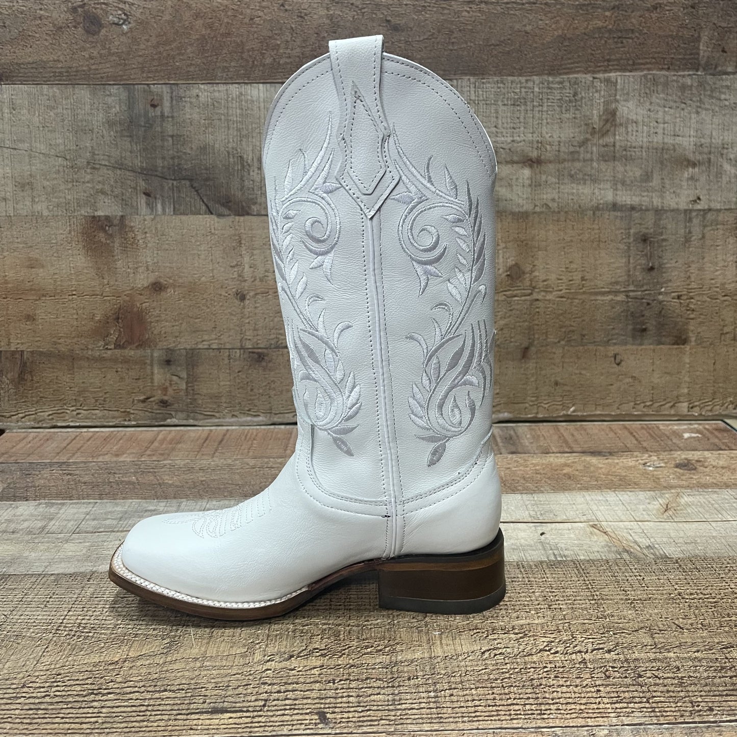 Women's Genuine Leather Square Toe Cowgirl White Boots Est.112 Dama Bota Blanca Ringle