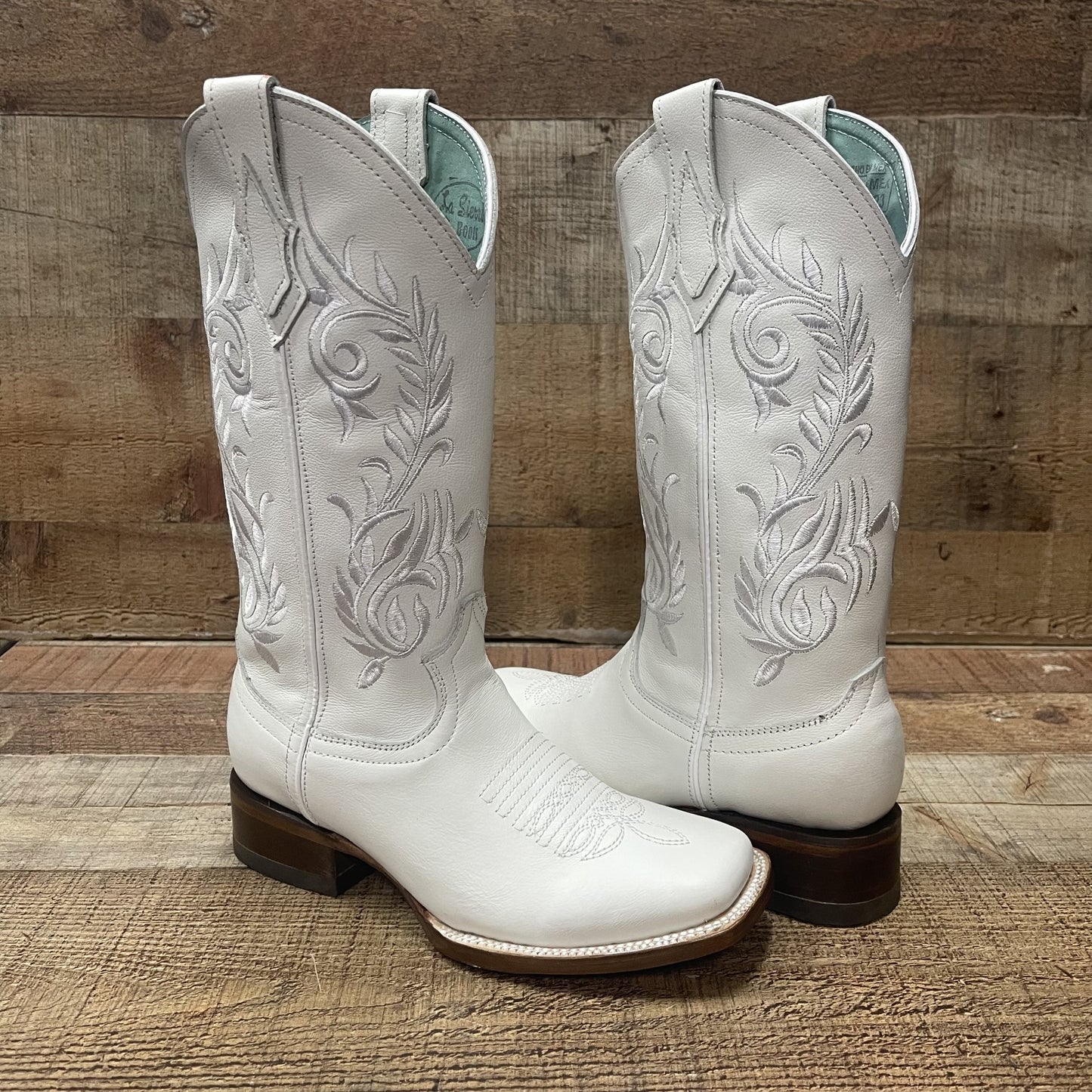 Women's Genuine Leather Square Toe Cowgirl White Boots Est.112 Dama Bota Blanca Ringle