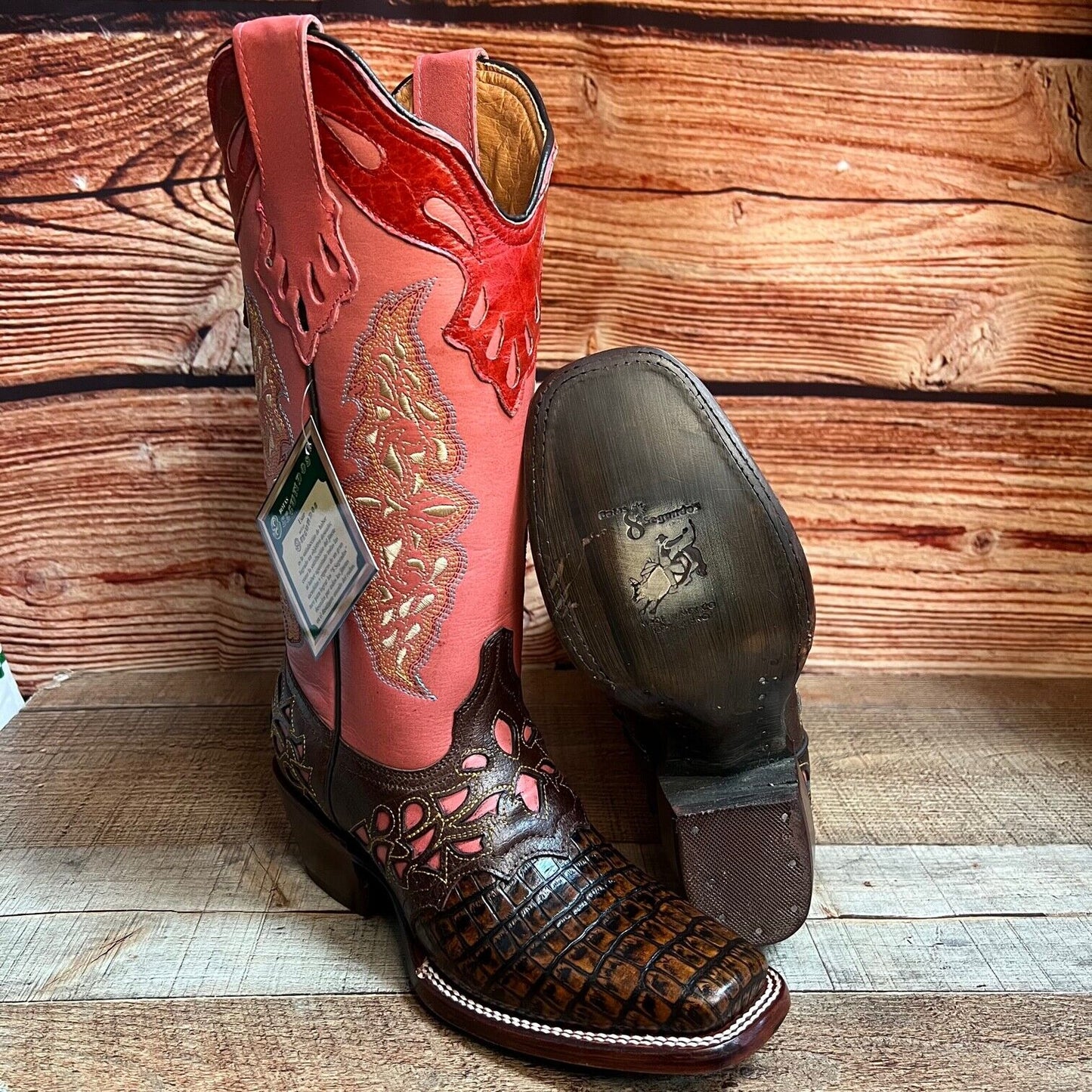 Women's Rodeo Cowgirl Boots Genuine Leather Snipped Toe Boots Est.323 Salmon