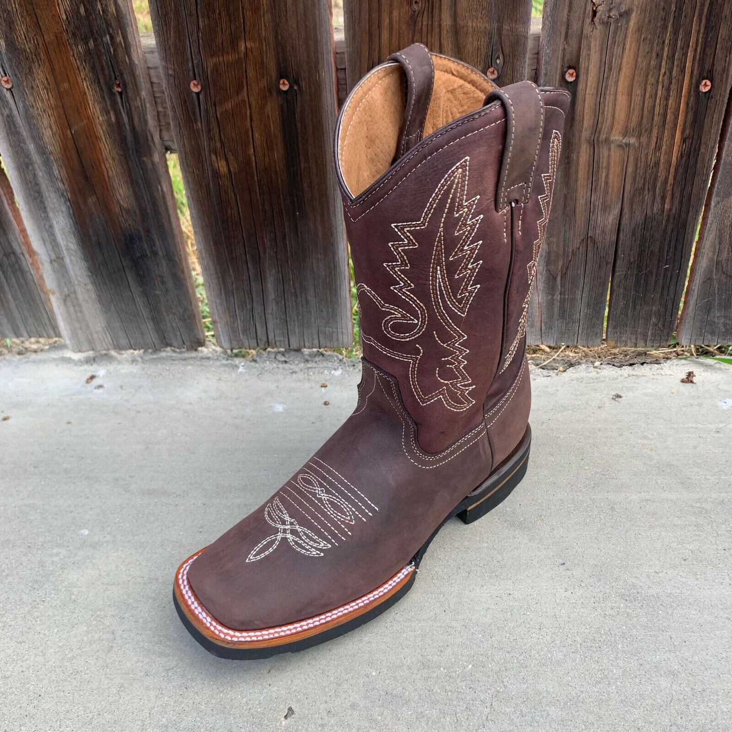 Men's Western Rodeo Cowboy Genuine Leather Boots Square Toe Est.387