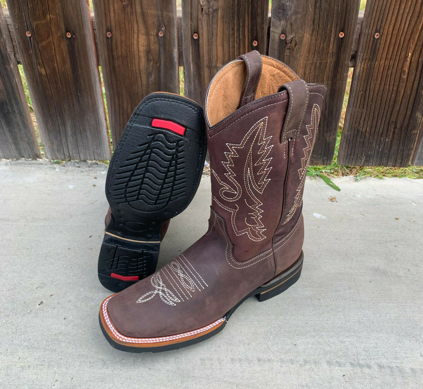 Men's Western Rodeo Cowboy Genuine Leather Boots Square Toe Est.387